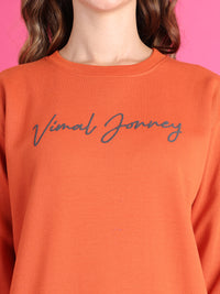 Mack Jonney Regular Fit Orange Printed Sweatshirt For Women