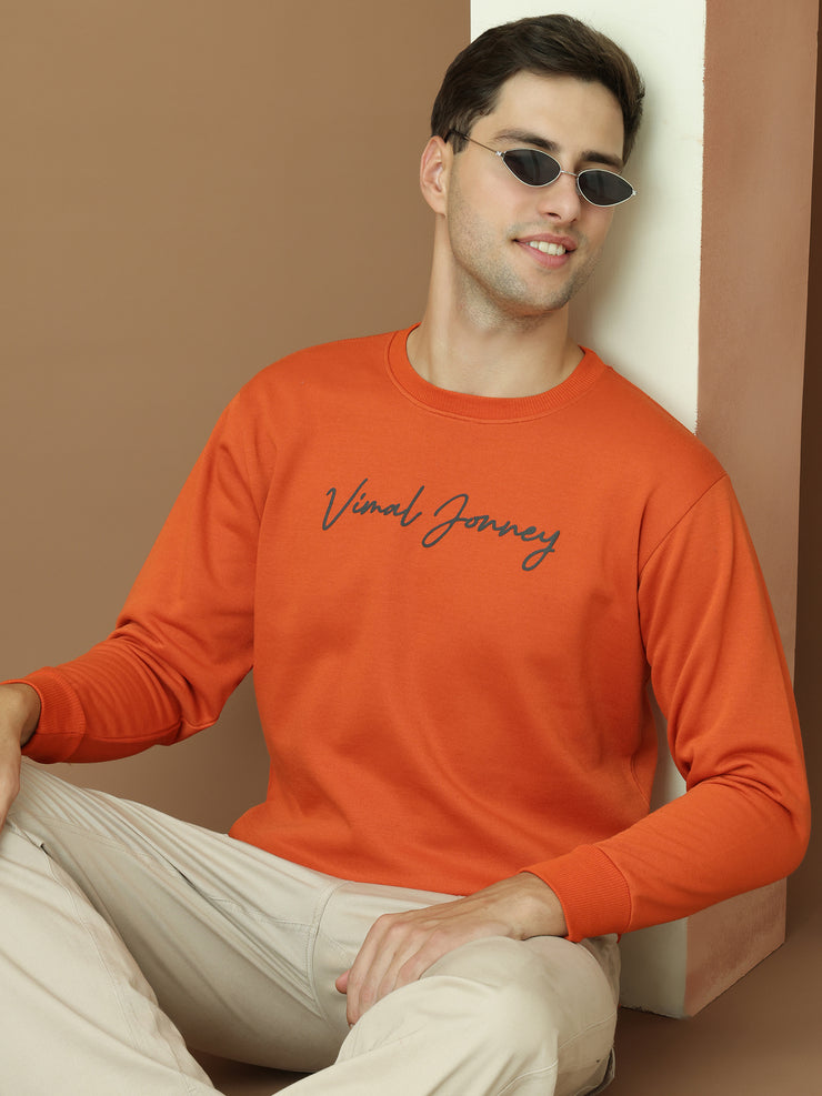 Mack Jonney Regular Fit Orange Printed Sweatshirt For Men