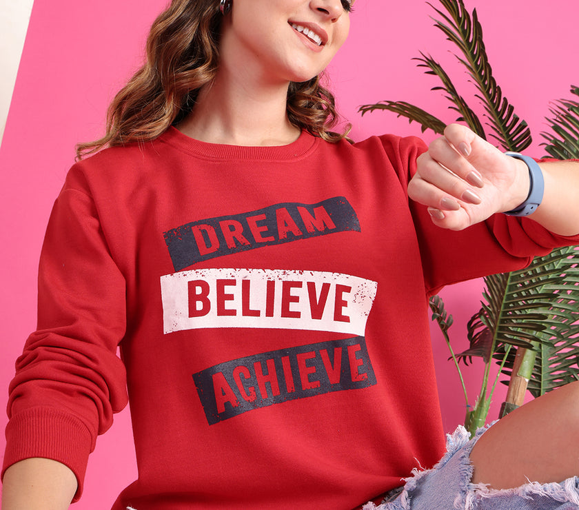 Mack Jonney Regular Fit Maroon Printed Sweatshirt For Women