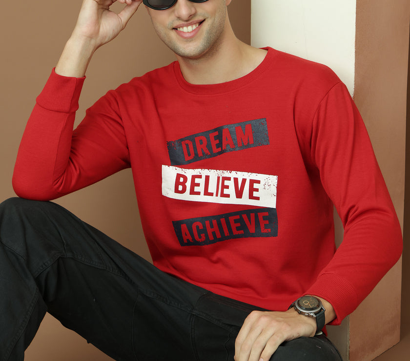 Mack Jonney Regular Fit Maroon Printed Sweatshirt For Men