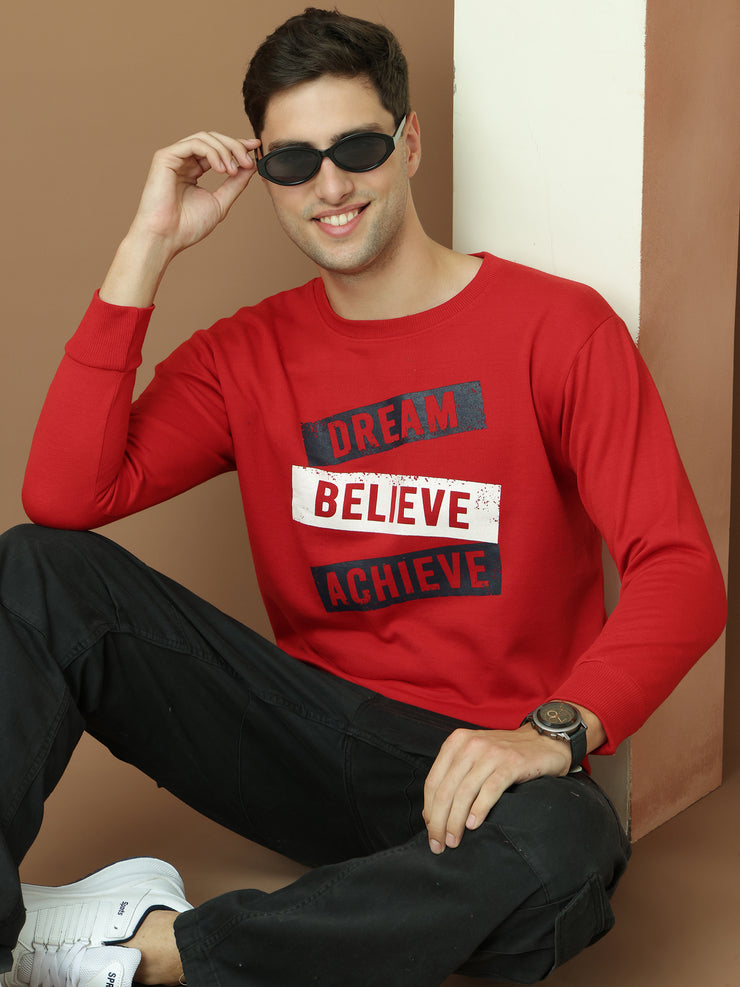 Mack Jonney Regular Fit Maroon Printed Sweatshirt For Men
