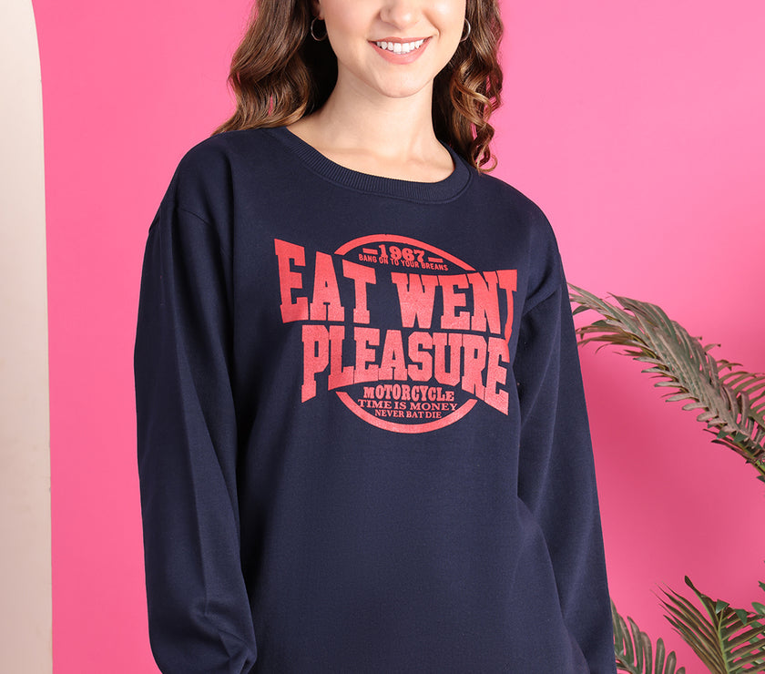 Mack Jonney Regular Fit Blue Printed Sweatshirt For Women