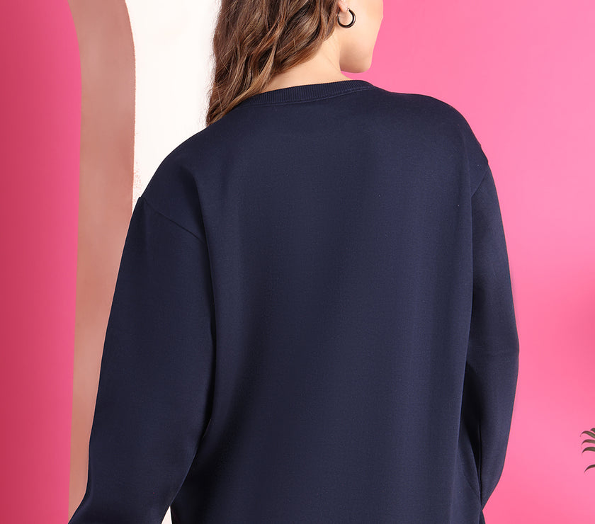 Mack Jonney Regular Fit Blue Printed Sweatshirt For Women