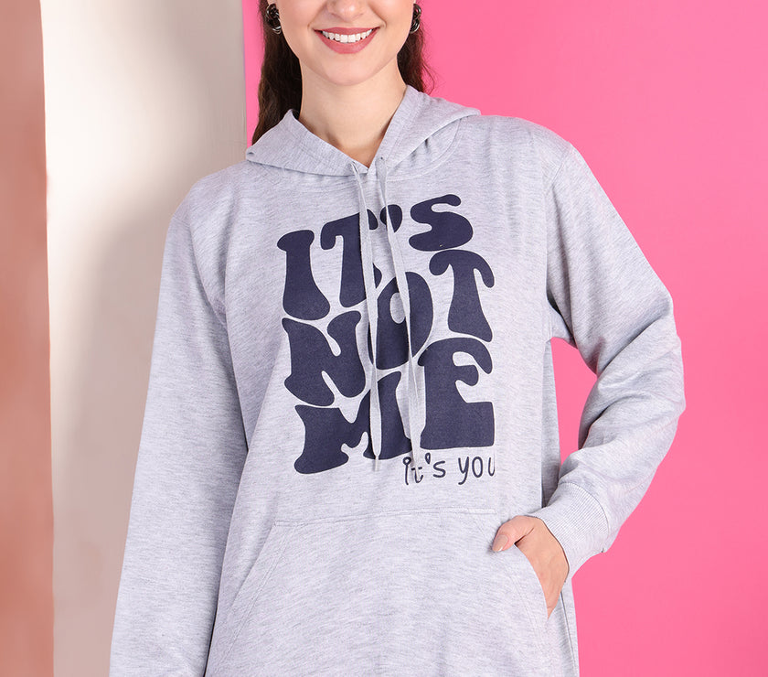 Mack Jonney Regular Fit Grey Printed Hoodie For Women