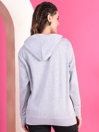 Mack Jonney Regular Fit Grey Printed Hoodie For Women