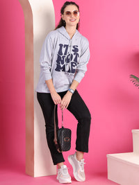 Mack Jonney Regular Fit Grey Printed Hoodie For Women