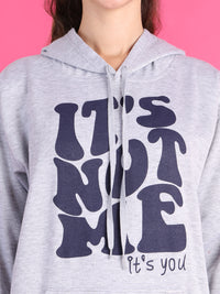 Mack Jonney Regular Fit Grey Printed Hoodie For Women