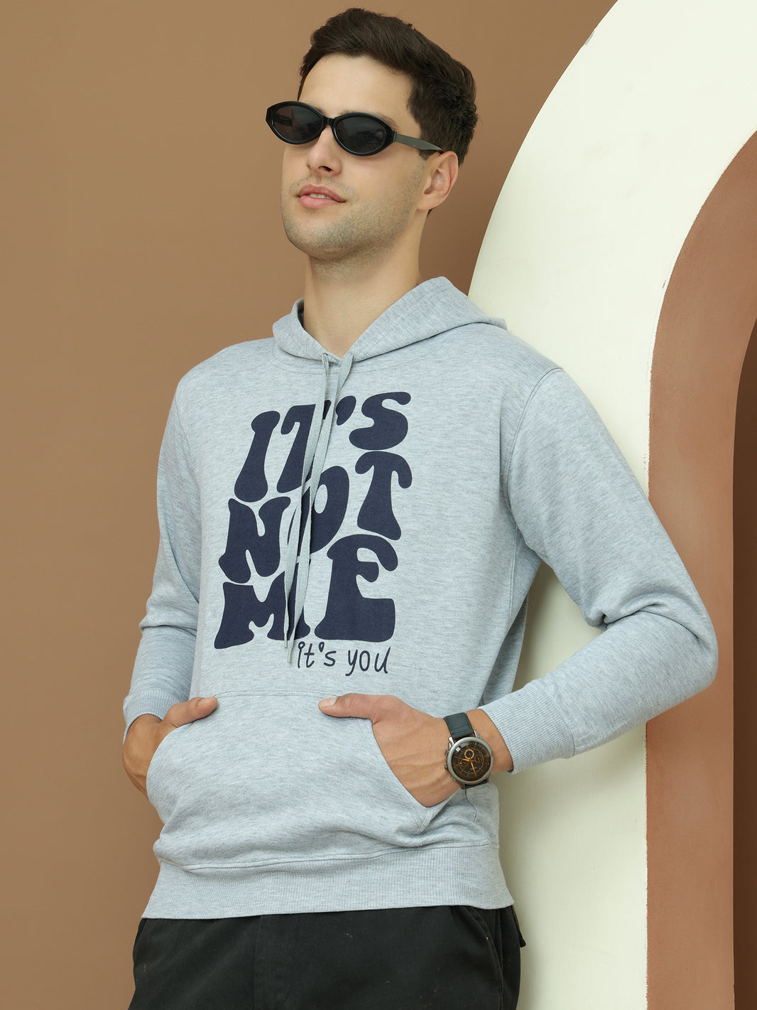 Mack Jonney Regular Fit Grey Printed Hoodie For Men