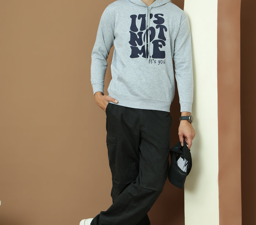 Mack Jonney Regular Fit Grey Printed Hoodie For Men