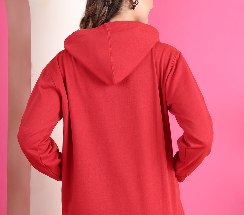 Mack Jonney Regular Fit Maroon Printed Hoodie For Women