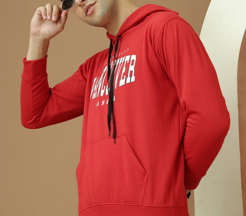 Mack Jonney Regular Fit Maroon Printed Hoodie For Men