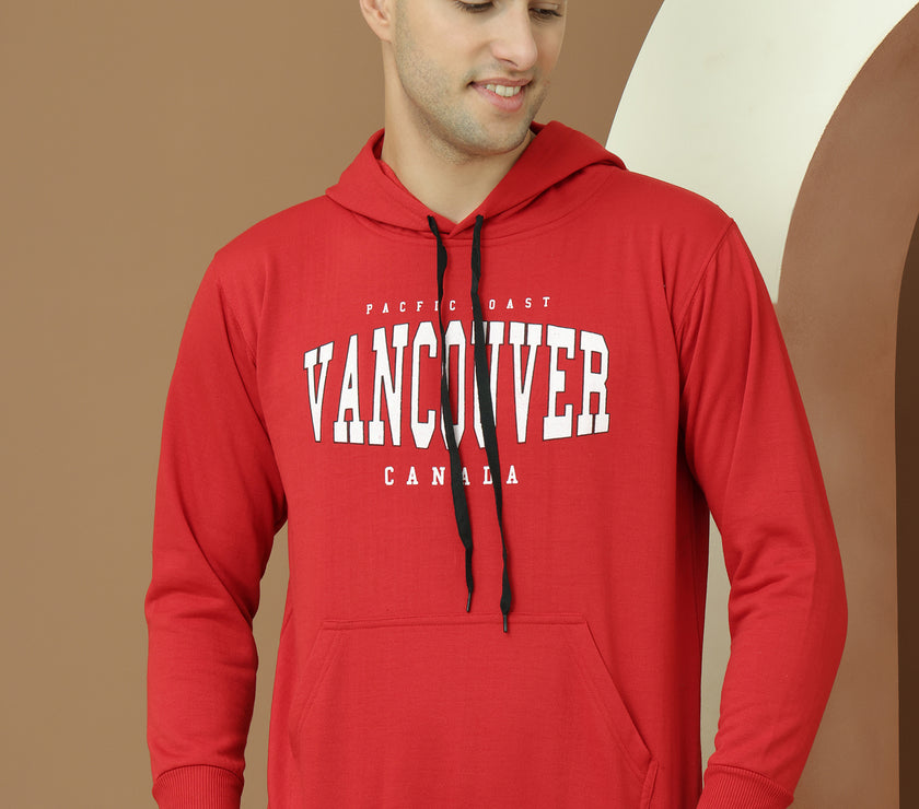 Mack Jonney Regular Fit Maroon Printed Hoodie For Men