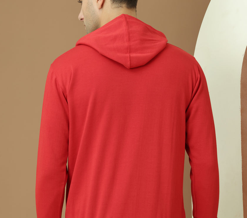 Mack Jonney Regular Fit Maroon Printed Hoodie For Men