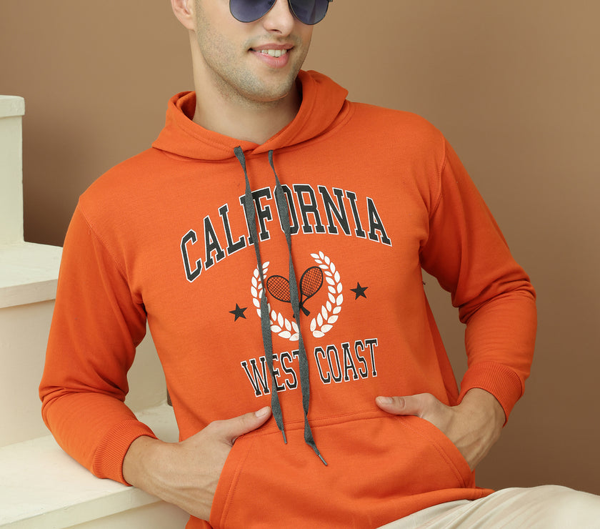 Mack Jonney Regular Fit Orange Printed Hoodie For Men