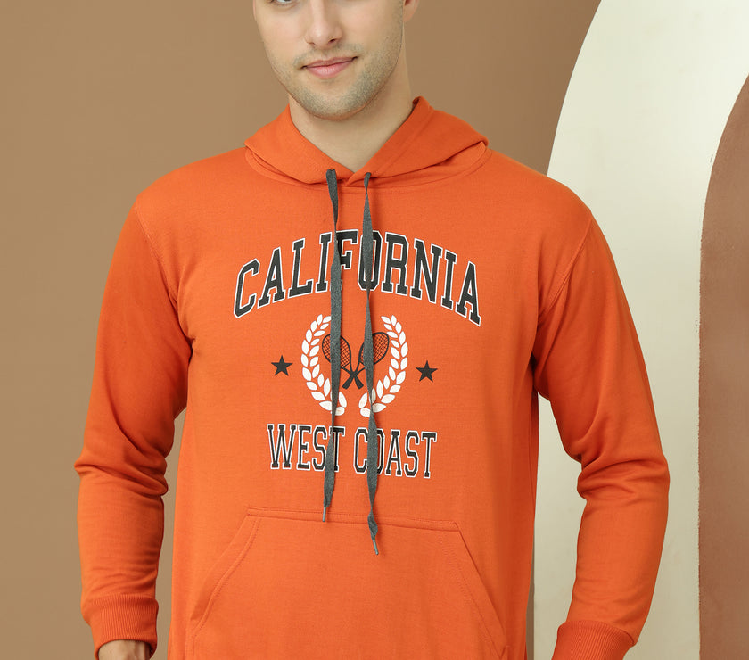 Mack Jonney Regular Fit Orange Printed Hoodie For Men
