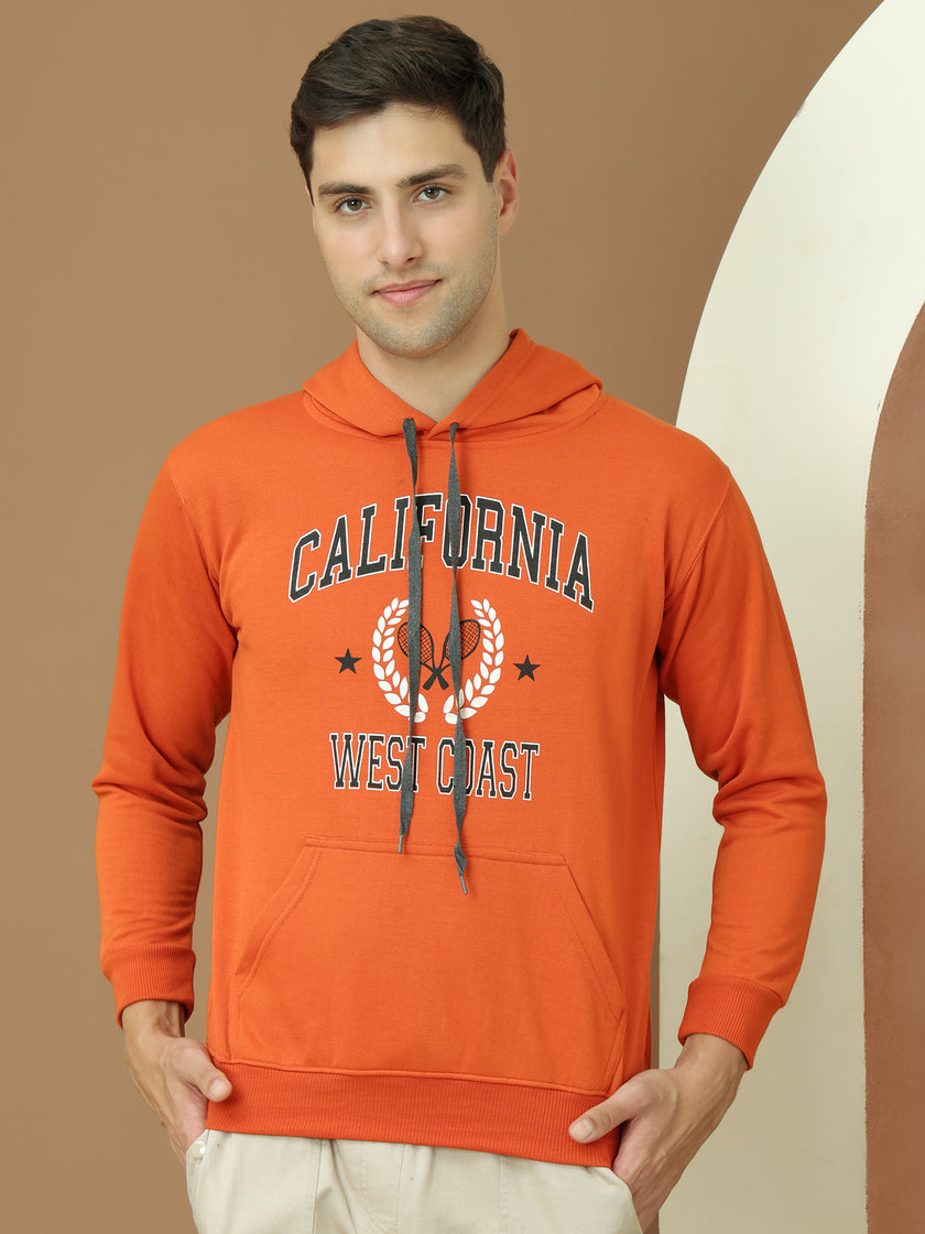 Mack Jonney Regular Fit Orange Printed Hoodie For Men