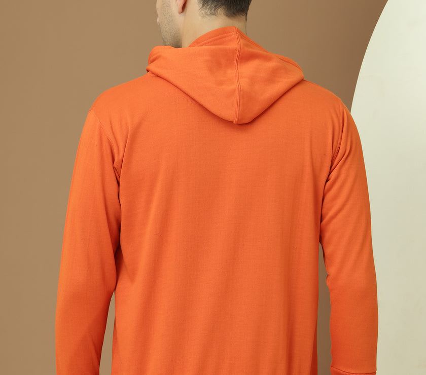 Mack Jonney Regular Fit Orange Printed Hoodie For Men