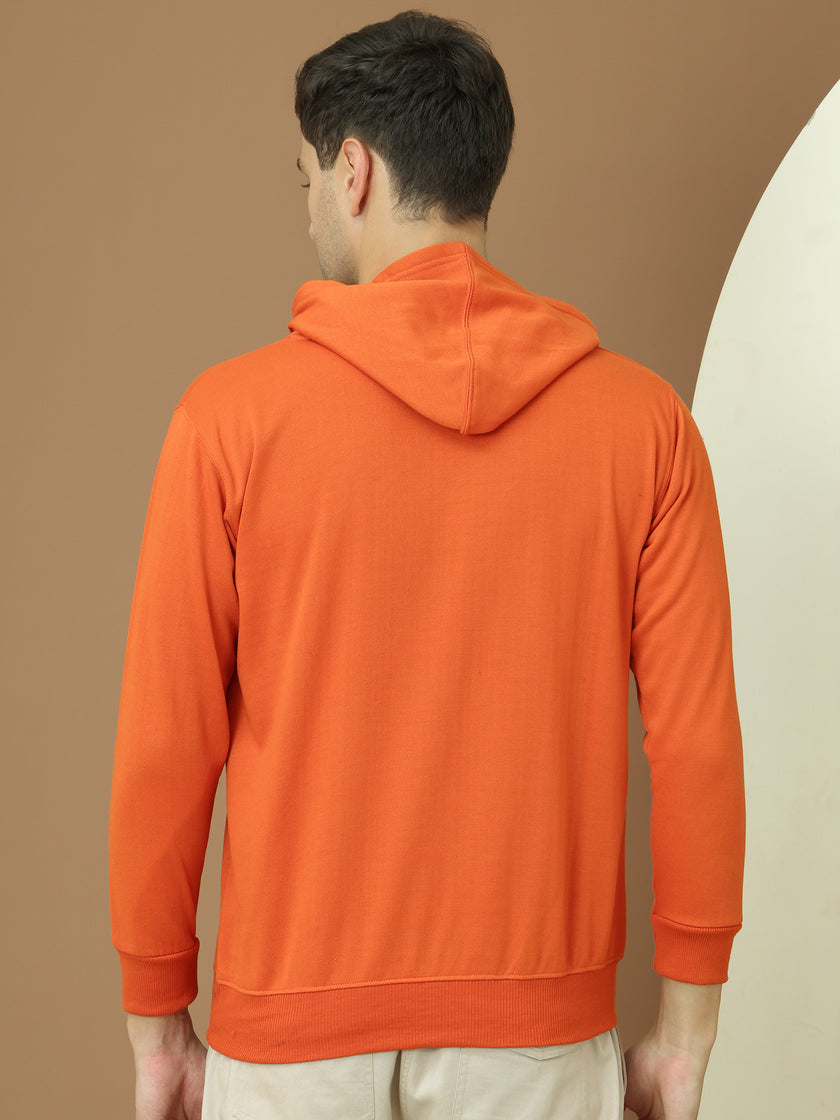 Mack Jonney Regular Fit Orange Printed Hoodie For Men