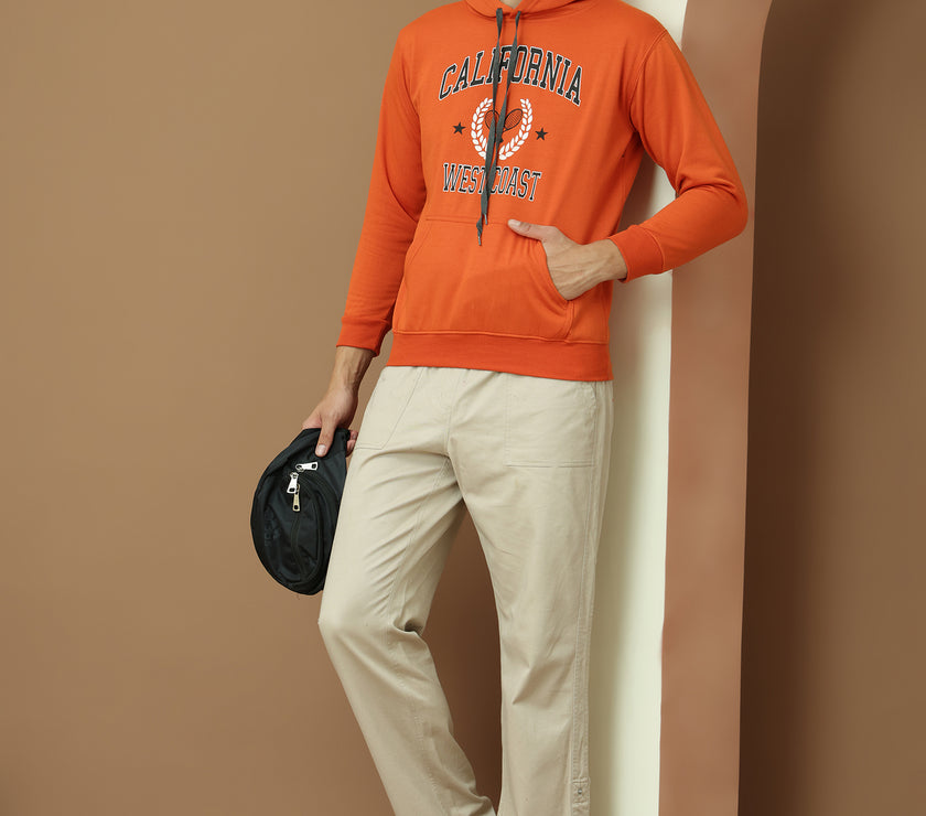 Mack Jonney Regular Fit Orange Printed Hoodie For Men