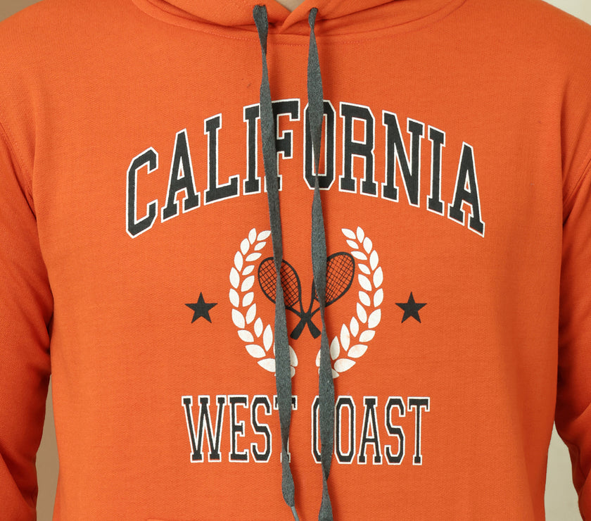 Mack Jonney Regular Fit Orange Printed Hoodie For Men