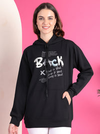 Mack Jonney Regular Fit Black Printed Hoodie For Women