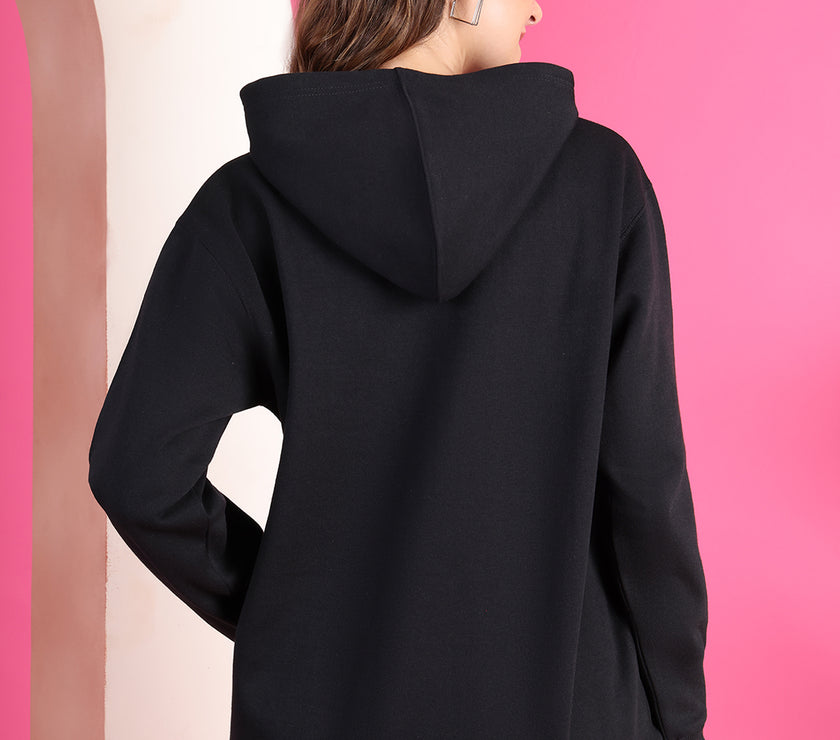 Mack Jonney Regular Fit Black Printed Hoodie For Women