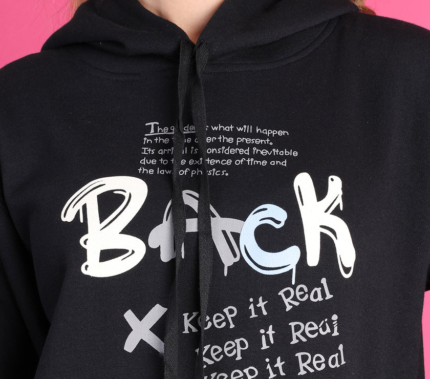 Mack Jonney Regular Fit Black Printed Hoodie For Women