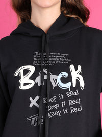 Mack Jonney Regular Fit Black Printed Hoodie For Women