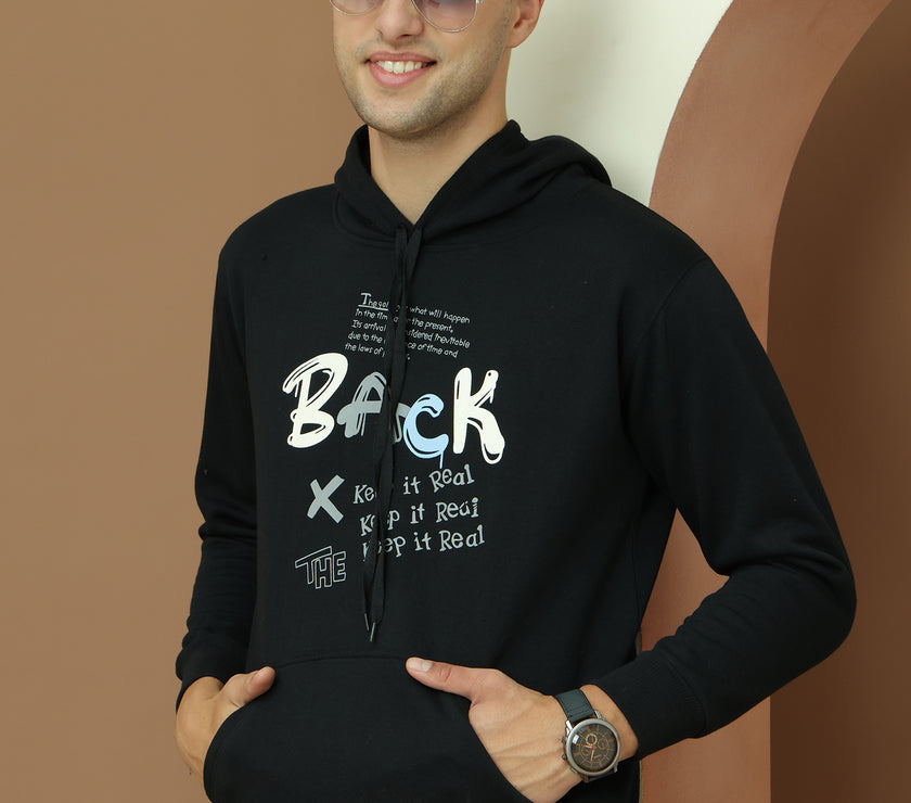 Mack Jonney Regular Fit Black Printed Hoodie For Men