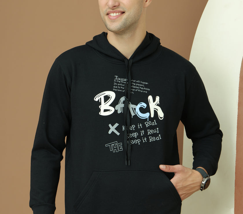 Mack Jonney Regular Fit Black Printed Hoodie For Men
