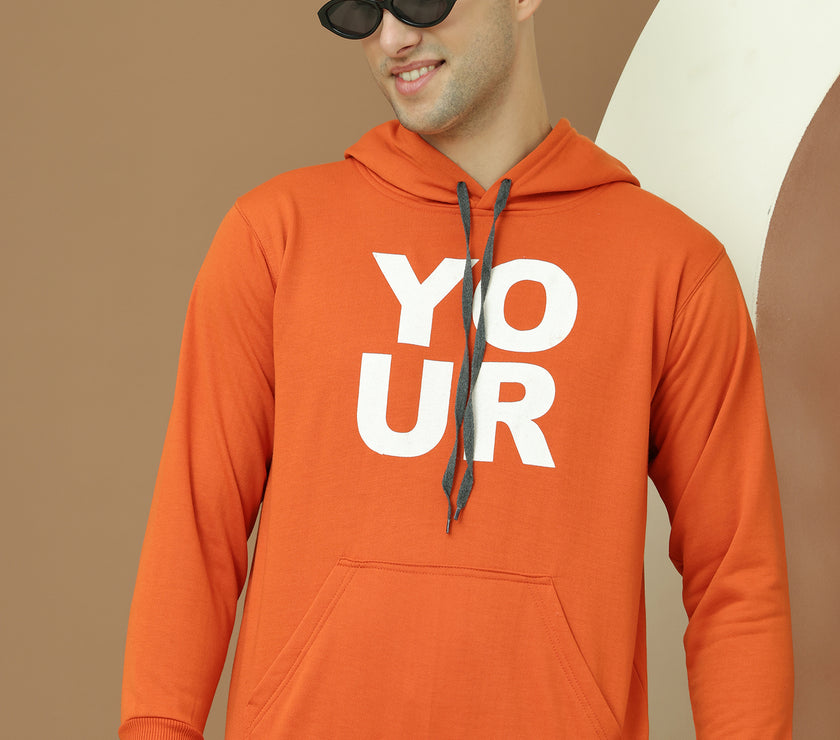 Mack Jonney Regular Fit Orange Printed Hoodie For Men