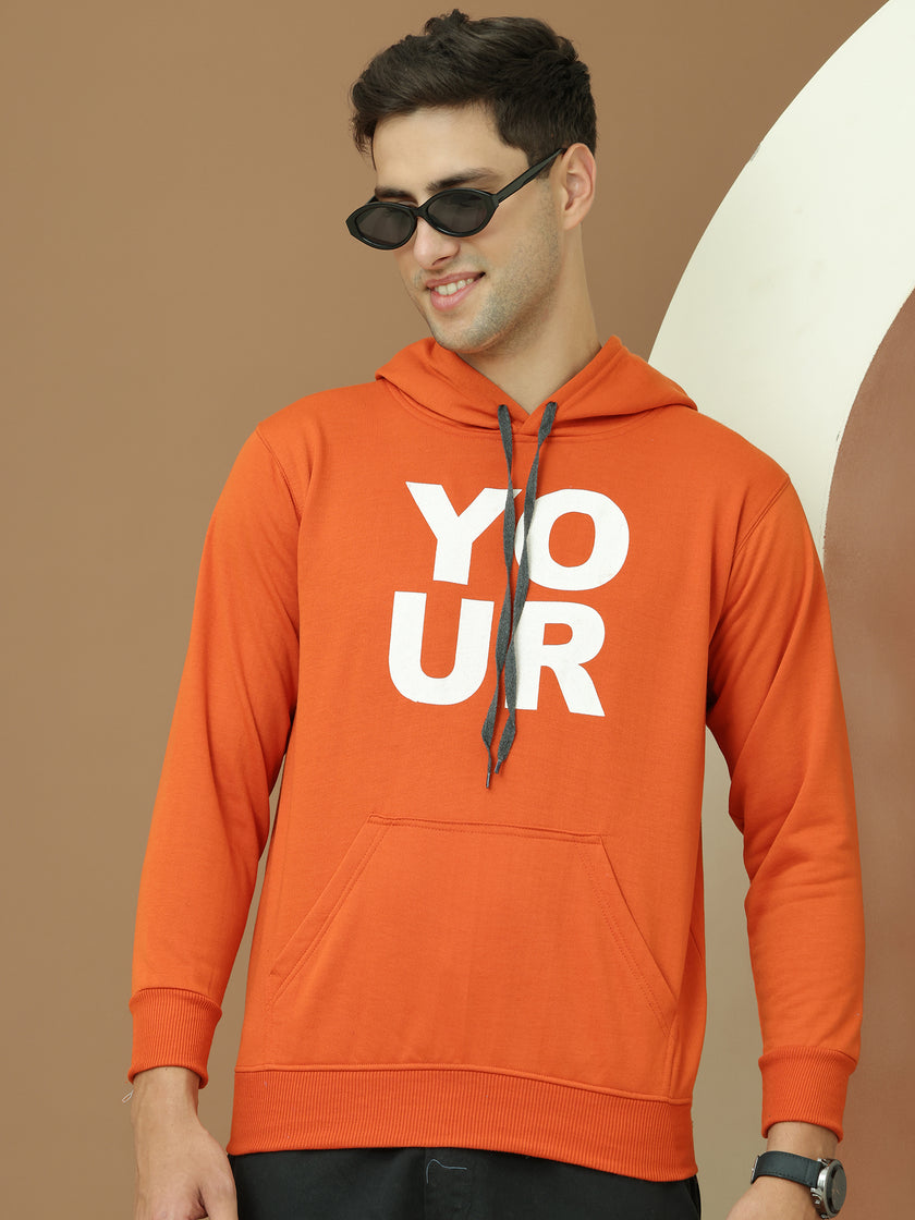 Mack Jonney Regular Fit Orange Printed Hoodie For Men