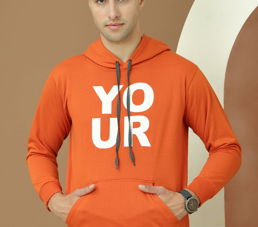 Mack Jonney Regular Fit Orange Printed Hoodie For Men