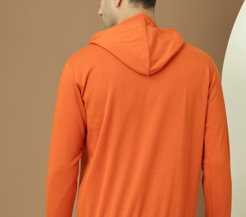 Mack Jonney Regular Fit Orange Printed Hoodie For Men