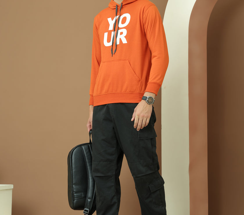 Mack Jonney Regular Fit Orange Printed Hoodie For Men