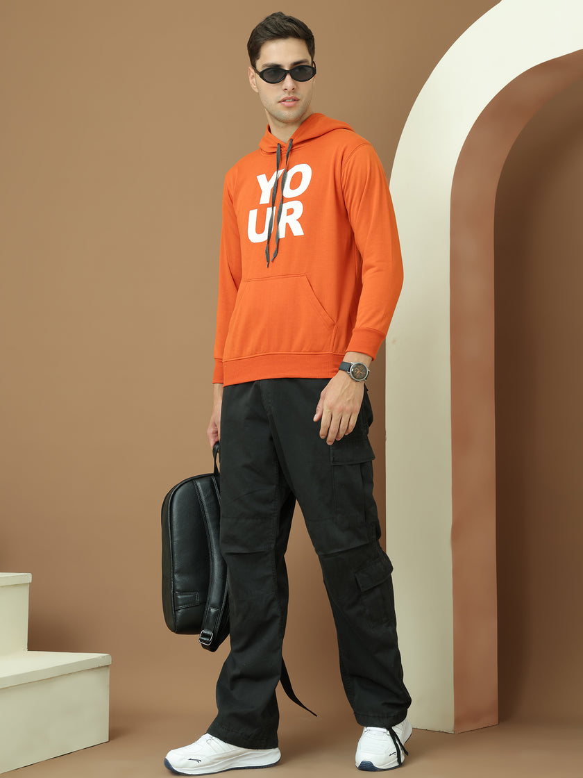 Mack Jonney Regular Fit Orange Printed Hoodie For Men