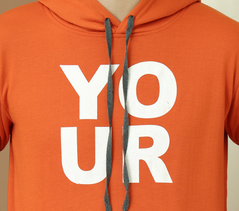 Mack Jonney Regular Fit Orange Printed Hoodie For Men