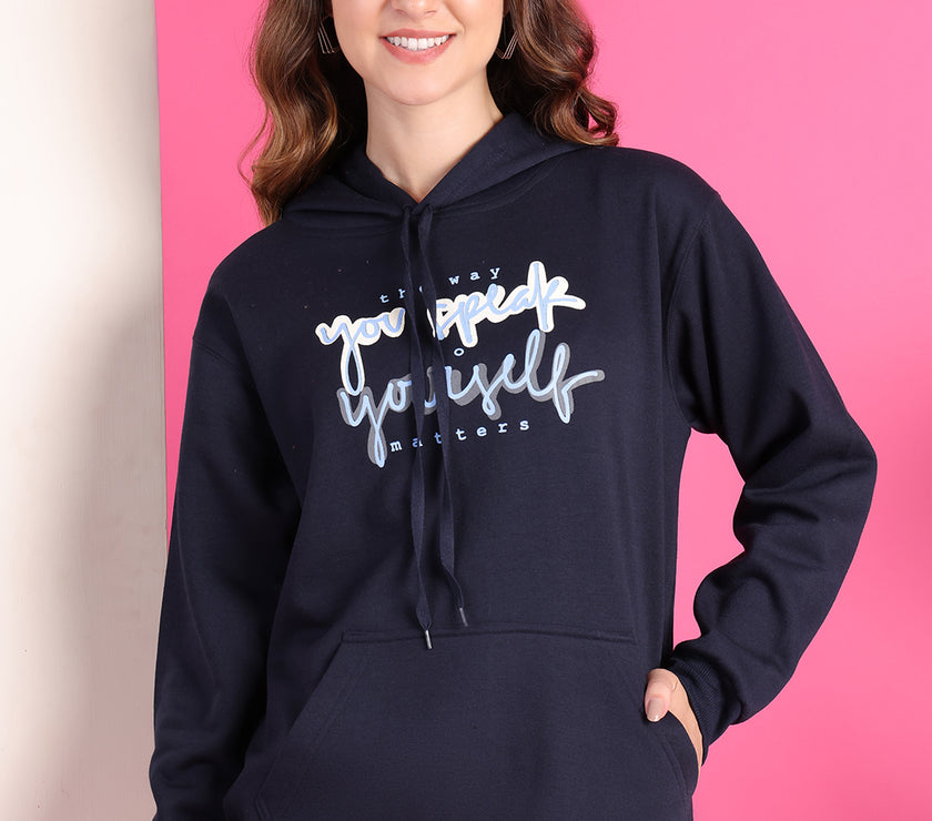 Mack Jonney Regular Fit Blue Printed Hoodie For Women
