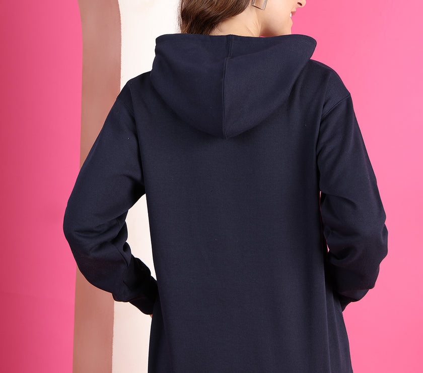 Mack Jonney Regular Fit Blue Printed Hoodie For Women