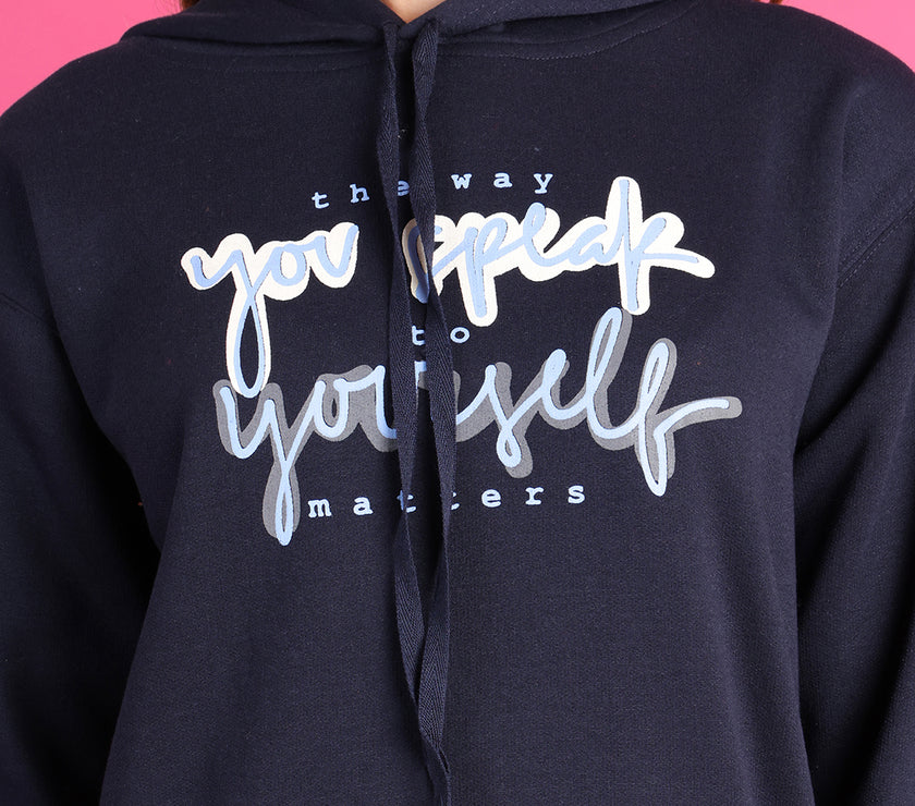 Mack Jonney Regular Fit Blue Printed Hoodie For Women