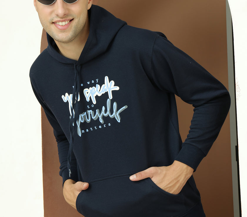 Mack Jonney Regular Fit Blue Printed Hoodie For Men