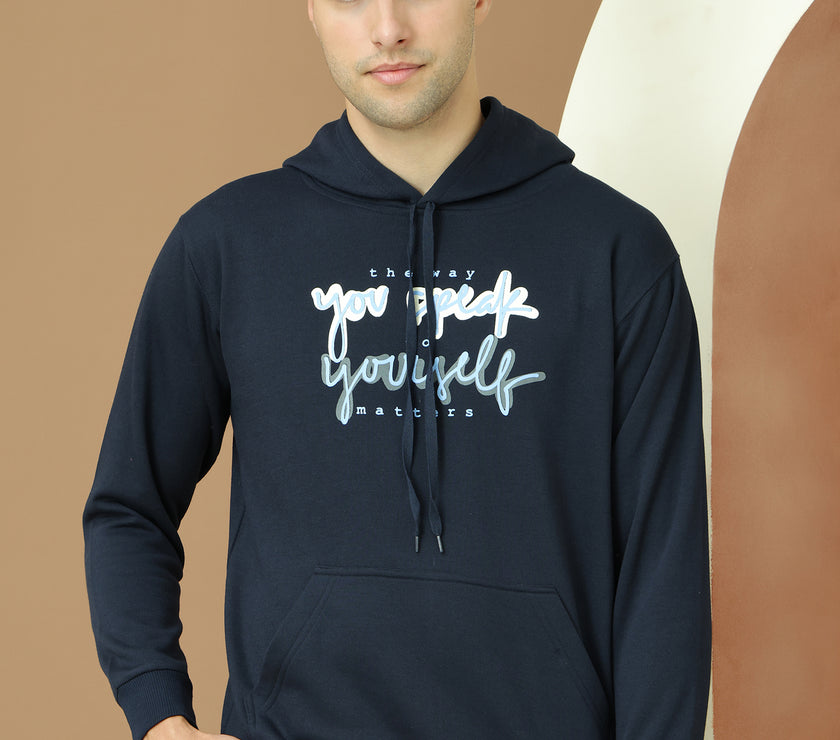 Mack Jonney Regular Fit Blue Printed Hoodie For Men