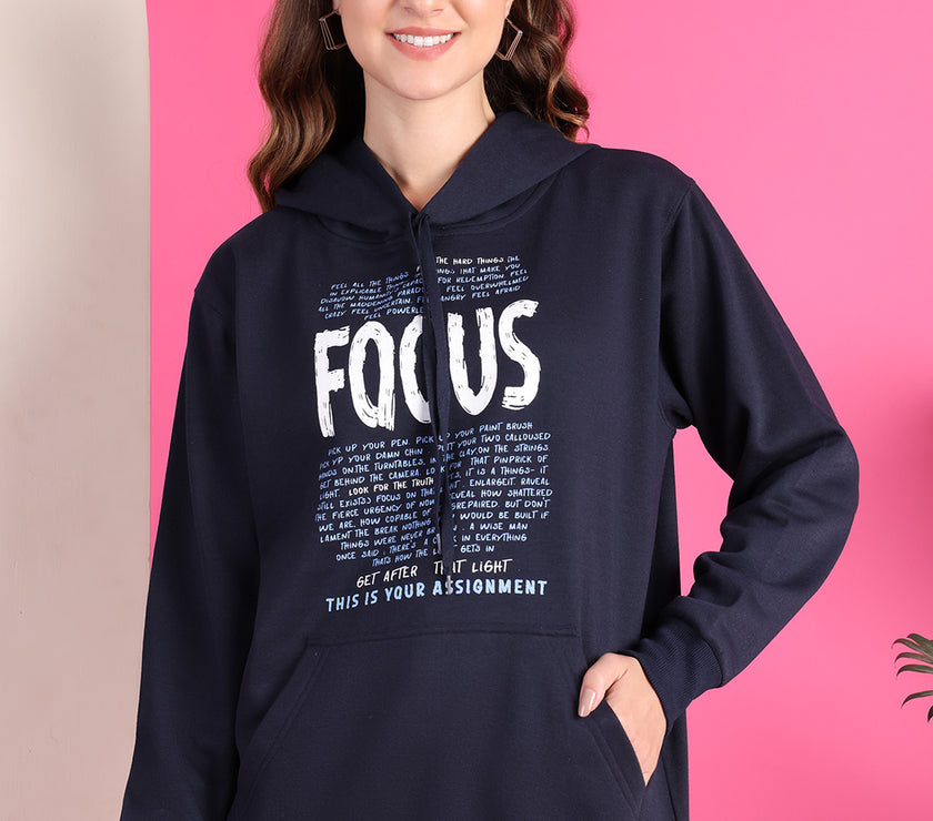 Mack Jonney Regular Fit Blue Printed Hoodie For Women
