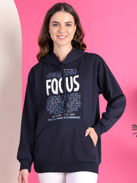 Mack Jonney Regular Fit Blue Printed Hoodie For Women