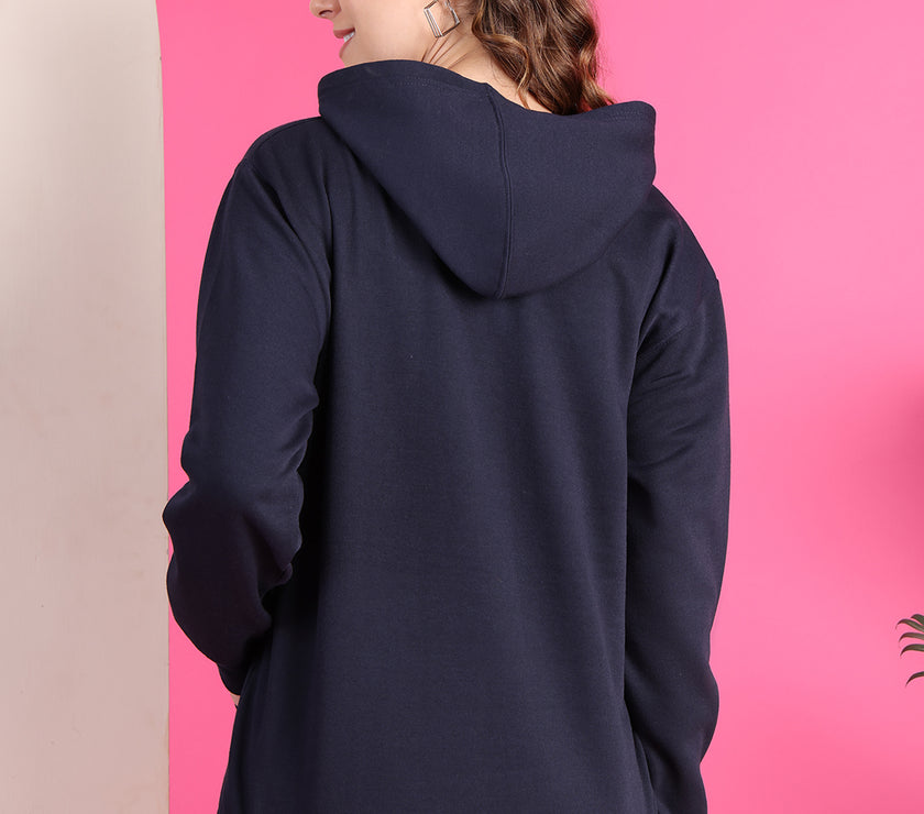 Mack Jonney Regular Fit Blue Printed Hoodie For Women