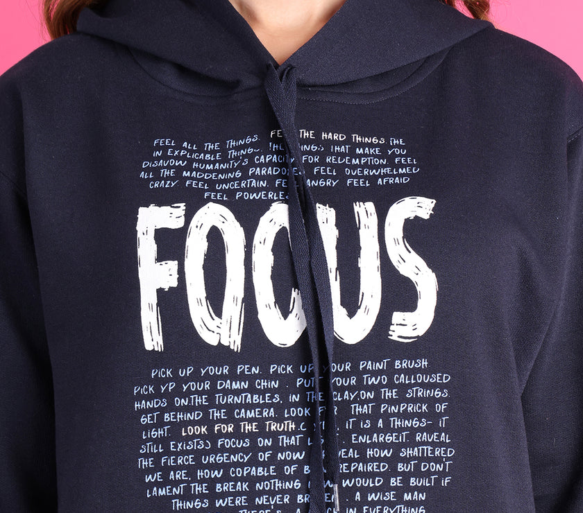Mack Jonney Regular Fit Blue Printed Hoodie For Women