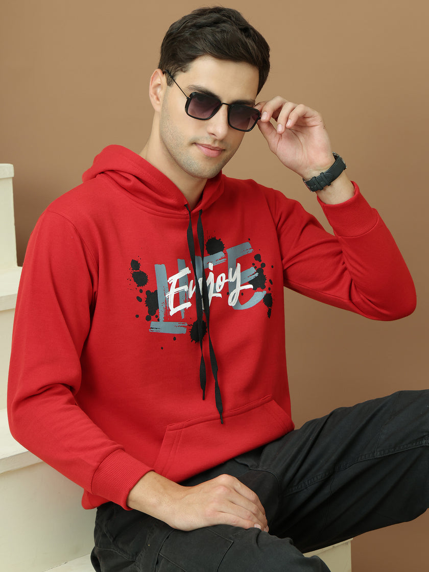 Mack Jonney Regular Fit Maroon Printed Hoodie For Men