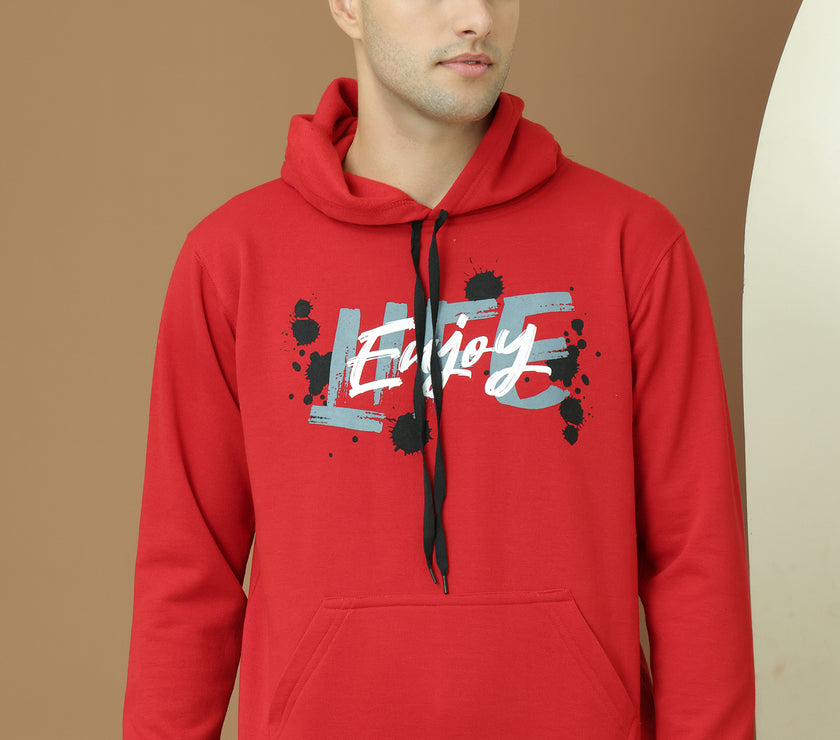 Mack Jonney Regular Fit Maroon Printed Hoodie For Men