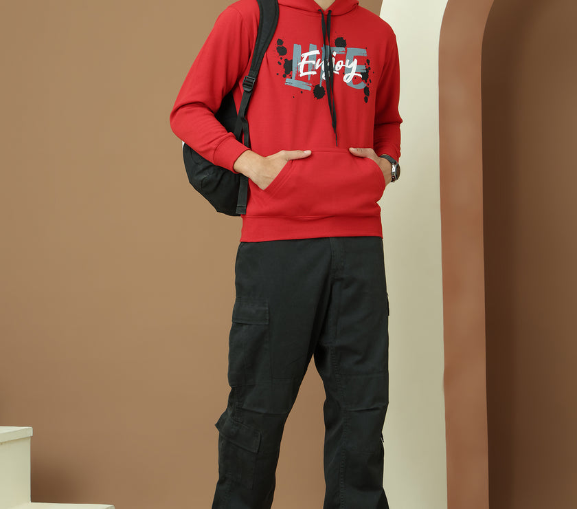 Mack Jonney Regular Fit Maroon Printed Hoodie For Men