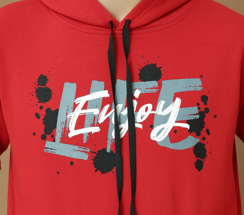 Mack Jonney Regular Fit Maroon Printed Hoodie For Men